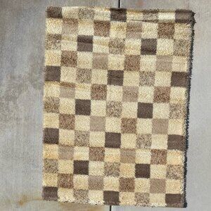 60's HAMMER Cream Beige Wool Checkered UNUSED Mid Century Modern Rya Danish Rug
